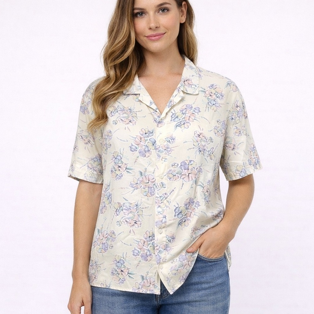 Vintage Button Down Casual Floral Blouse by Separate Issue XL